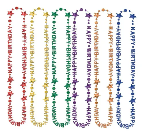 COLLARES DE PLÁSTICO COLORIDOS FELIZ CUMPLEAÑOS X12