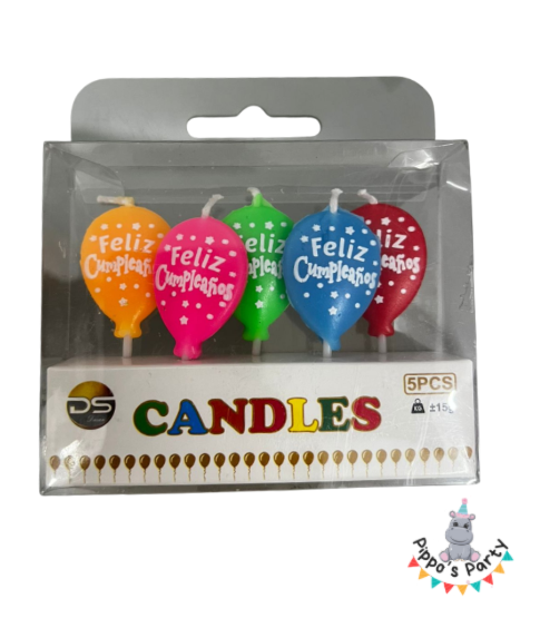 VELAS DE CUMPLEAÑOS GLOBOS DE COLORES X5