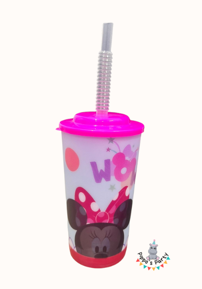 VASO DE PLÁSTICO CON POPOTE MINNIE MOUSE