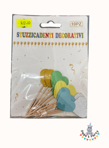 PALILLOS DECORATIVOS PARA PASTEL CORAZONES  X10