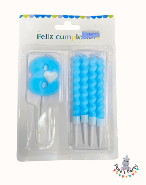 VELA DE CUMPLEAÑOS NÚMERO 8 AZUL