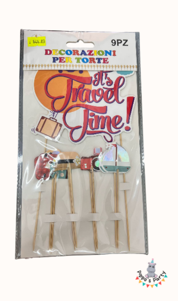 PALILLOS DECORATIVOS PARA PASTEL "IT´S TRAVEL TIME"  X10