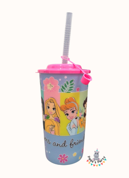 VASO DE PLÁSTICO CON POPOTE PRINCESAS DISNEY