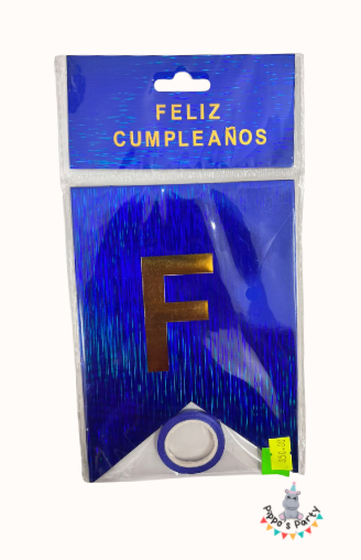 LETRERO FELIZ CUMPLEAÑOS AZUL METÁLICO