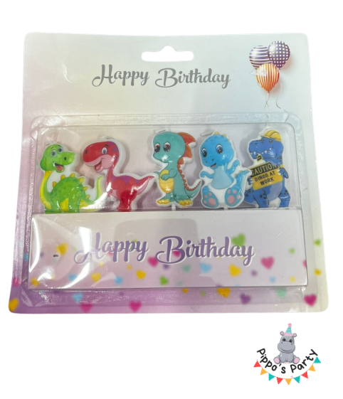 VELAS DE CUMPLEAÑOS DINOSAURIOS X5