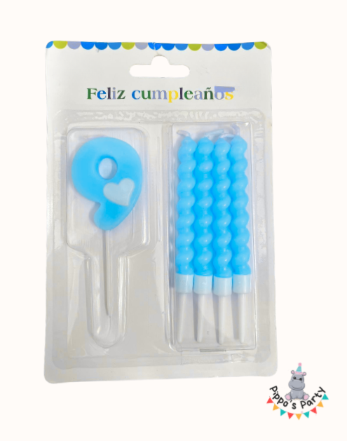 VELA DE CUMPLEAÑOS NÚMERO 9 AZUL