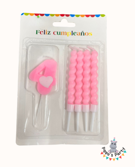 VELA DE CUMPLEAÑOS NÚMERO 4 ROSA