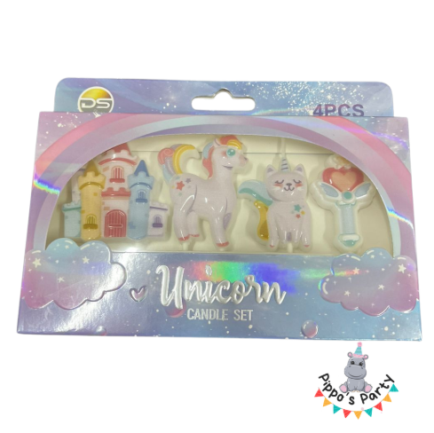VELAS CUMPLEAÑOS UNICORNIOS X4