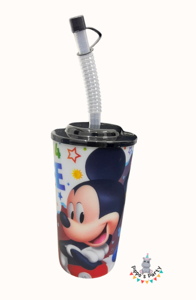 VASO DE PLÁSTICO CON POPOTE MICKEY MOUSE 