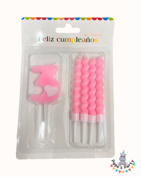 VELA DE CUMPLEAÑOS NÚMERO 3 ROSA