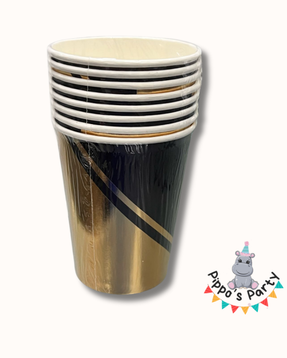 VASOS NEGRO - DORADO X8