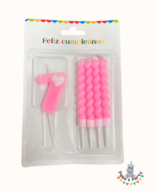 VELA DE CUMPLEAÑOS NÚMERO 7 ROSA