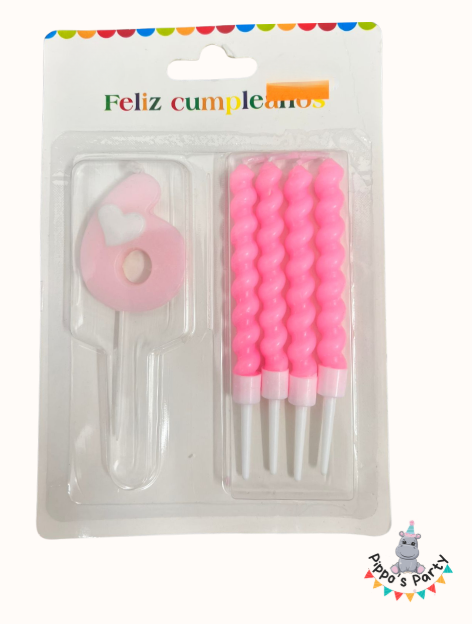 VELA DE CUMPLEAÑOS NÚMERO 6 ROSA