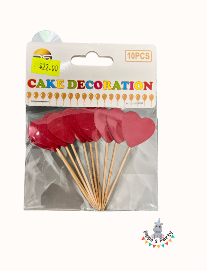 DECORACIÓN DE PASTELES CORAZONES ROJOS X10