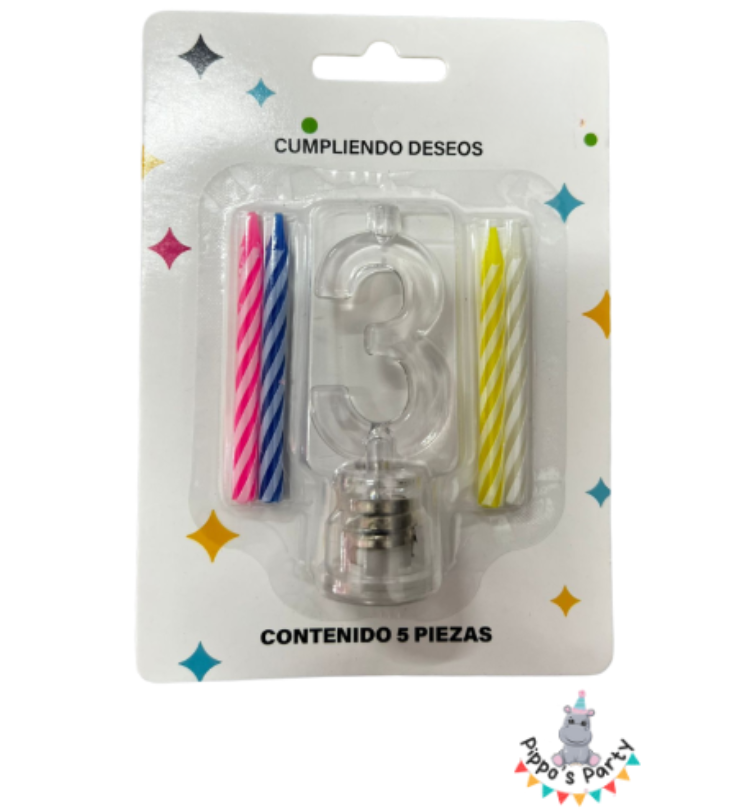 VELA DE CUMPLEAÑOS CON LUCES 0 AL 9