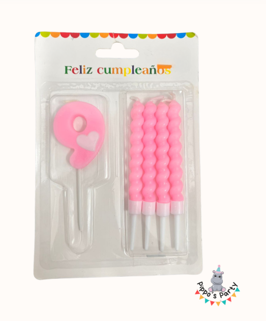 VELA DE CUMPLEAÑOS NÚMERO 9 ROSA
