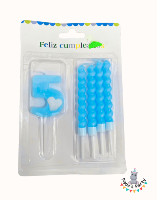 VELA DE CUMPLEAÑOS NÚMERO 5 AZUL