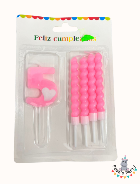 VELA DE CUMPLEAÑOS NÚMERO 5 ROSA