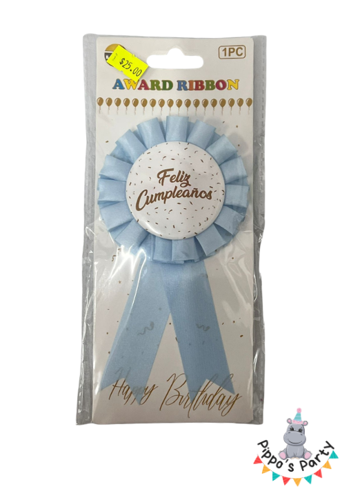 CINTA DE PREMIO "FELIZ CUMPLEAÑOS" ROSA/ AZUL X1