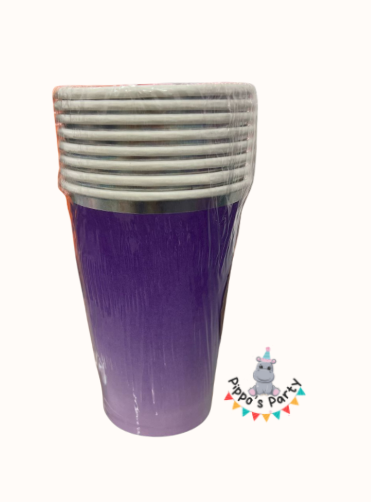 VASOS DE CARTÓN COLOR MORADO X8