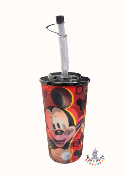 VASO DE PLÁSTICO CON POPOTE MICKEY MOUSE