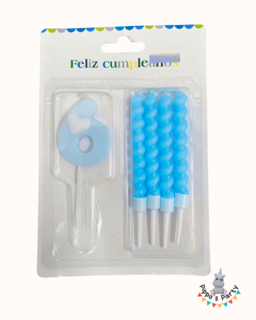 VELA DE CUMPLEAÑOS NÚMERO 6 AZUL