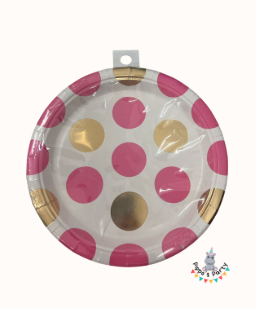 PLATO DE PAPEL COLOR BLANCO CON ROSA X10