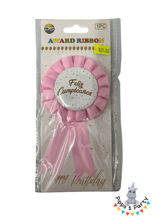 CINTA DE PREMIO "FELIZ CUMPLEAÑOS" ROSA/ AZUL X1