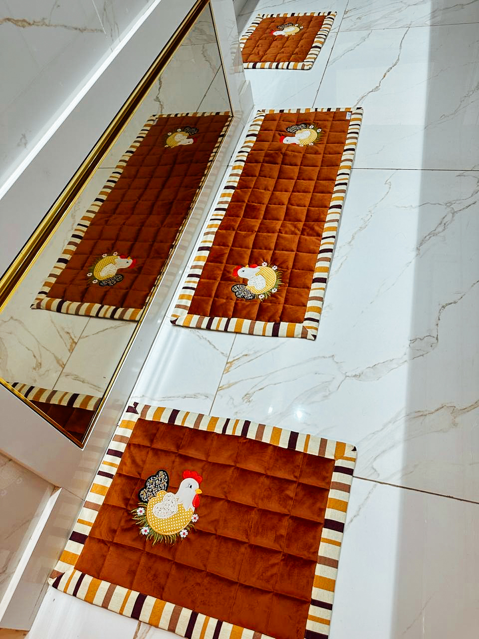 Conjunto de Tapetes de Cozinha Galinha (3 peças)