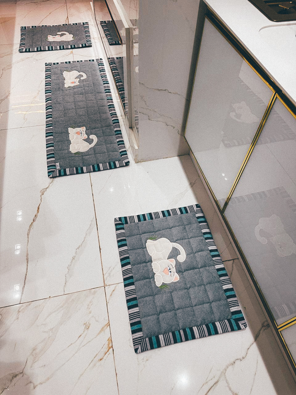 Conjunto de Tapetes de Cozinha Gatinho (3 peças)