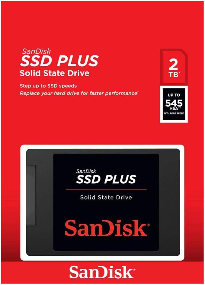 SanDisk SSD Plus SSD interno - SATA III 6 Gb/s. 2.57 mm. até 530 MB/s  SSD. 2TB