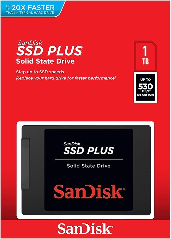 SanDisk SSD Plus SSD interno - SATA III 6 Gb/s. 2.57 mm. até 530 MB/s  SSD. 1TB