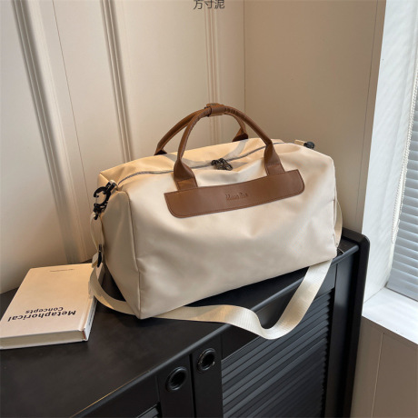 White and Brown Duffel Bag Travel Gym Bag with Logo – High-End Material