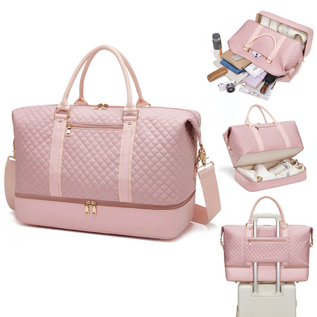 Quilted Pink Travel Bag Travel Duffle Bag with Custom Lining and Hardware
