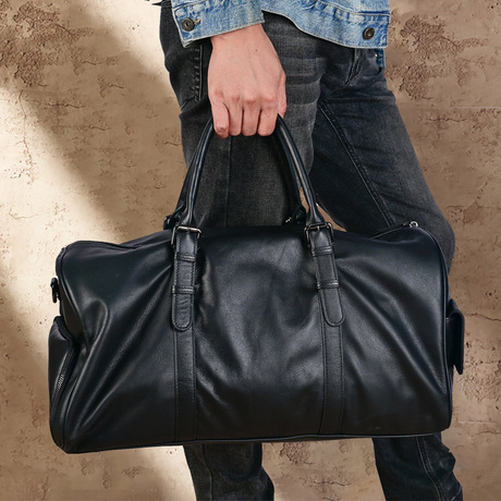 Black Leather Duffle Bag ODM Travel Duffle Bag with Unique Pattern Design