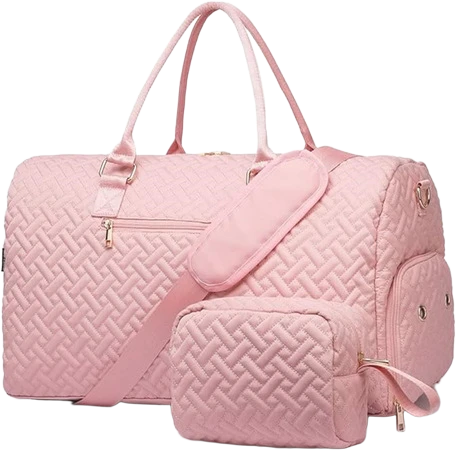 Pink Quilted Travel Bag Set custom logo for  company gift