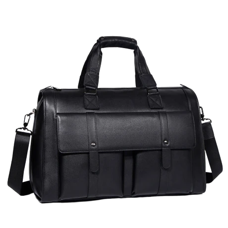 Black Leather Duffel Bag Unisex Custom Travel Duffle Bag for Weekend Escapes