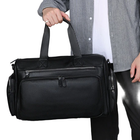 Black Leather Duffel Bag Custom Printed Travel Duffle Bag for Corporate Gifts