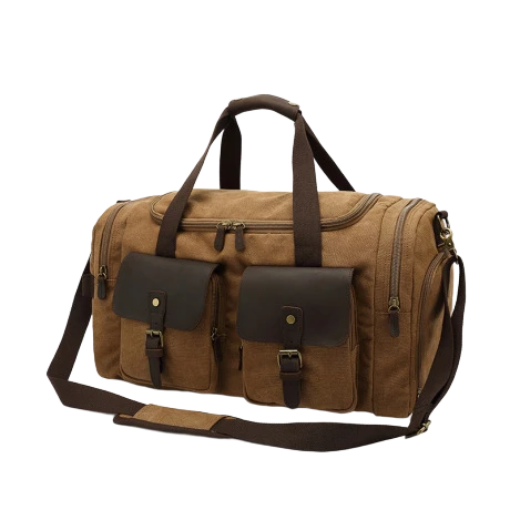 Large Canvas Travel Duffle with Side Pocket – Custom Print Available