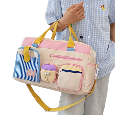 Colorful Multi-Pocket Travel Bag Fashion Ladies Travel Duffle Bag, Waterproof Carry On Weekender Bag with Removable Padded Shoulder Strap, Wet Dry Pocket Gym Duffle Bag for Women Workout Swim Short Trip
