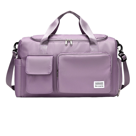 Small Purple Carry On Travel Duffel Bag for Women, Compact Gym Workout Duffle Bag with Mesh Side Pockets & Front Zipper Pocket, Lightweight Overnight Bag for Weekend Getaway