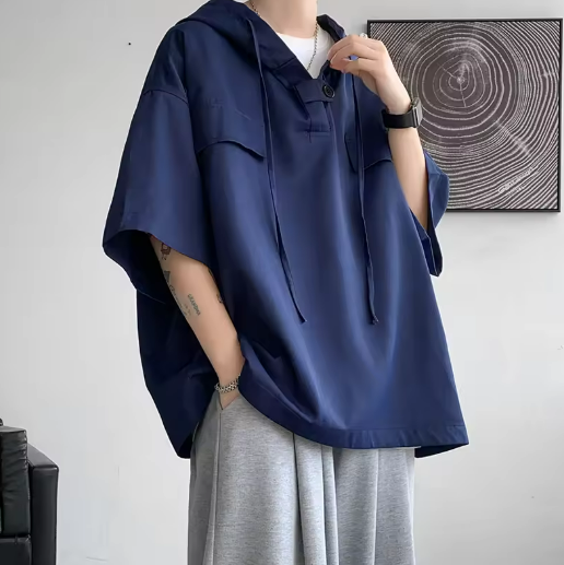 Loose-Fit Navy Blue Hoodie