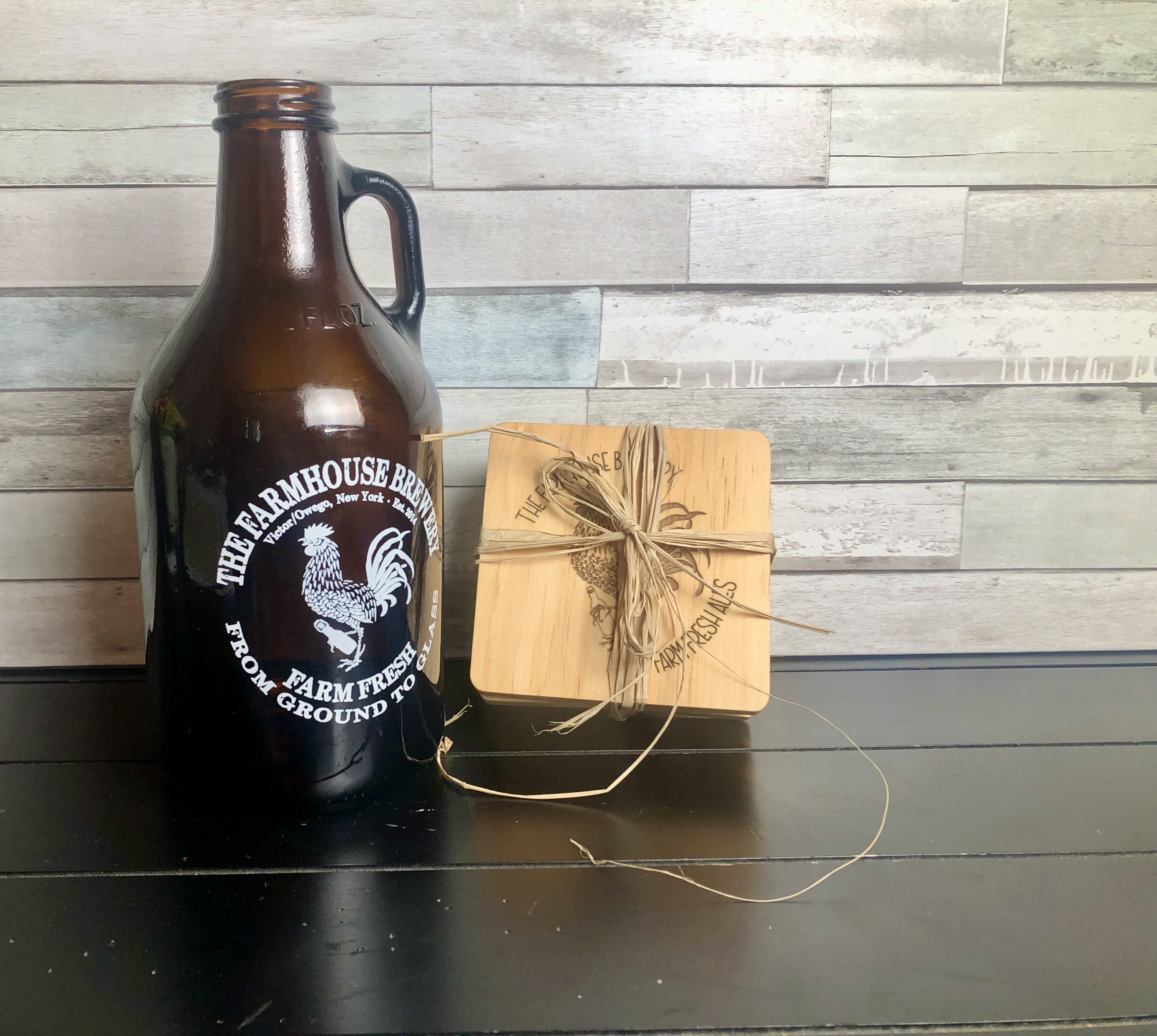 THE FARMHOUSE BREWERY LOGO COASTERS - Laser Etched Wood Coasters - Set of 4 - NOSTALGIA SWAG SERIES