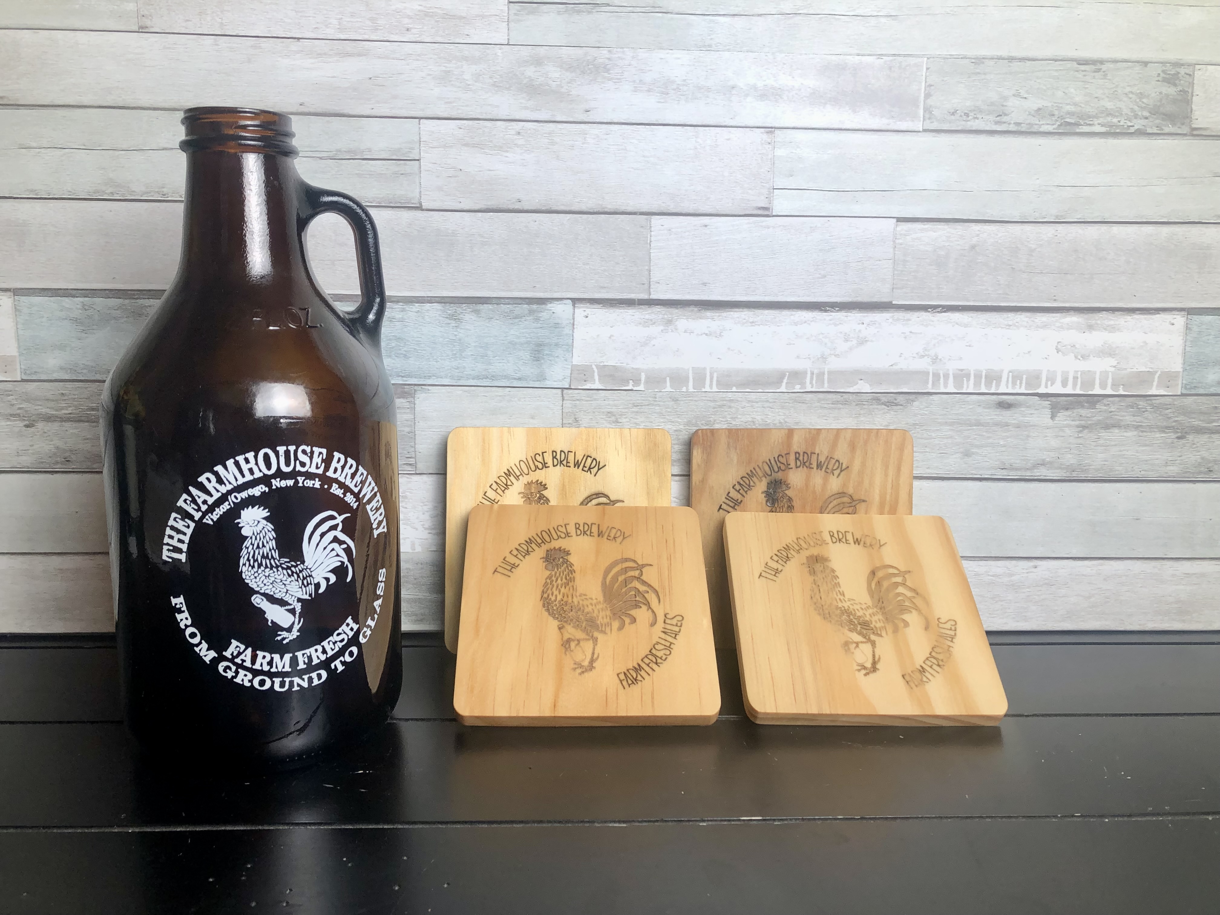 THE FARMHOUSE BREWERY LOGO COASTERS - Laser Etched Wood Coasters - Set of 4 - NOSTALGIA SWAG SERIES