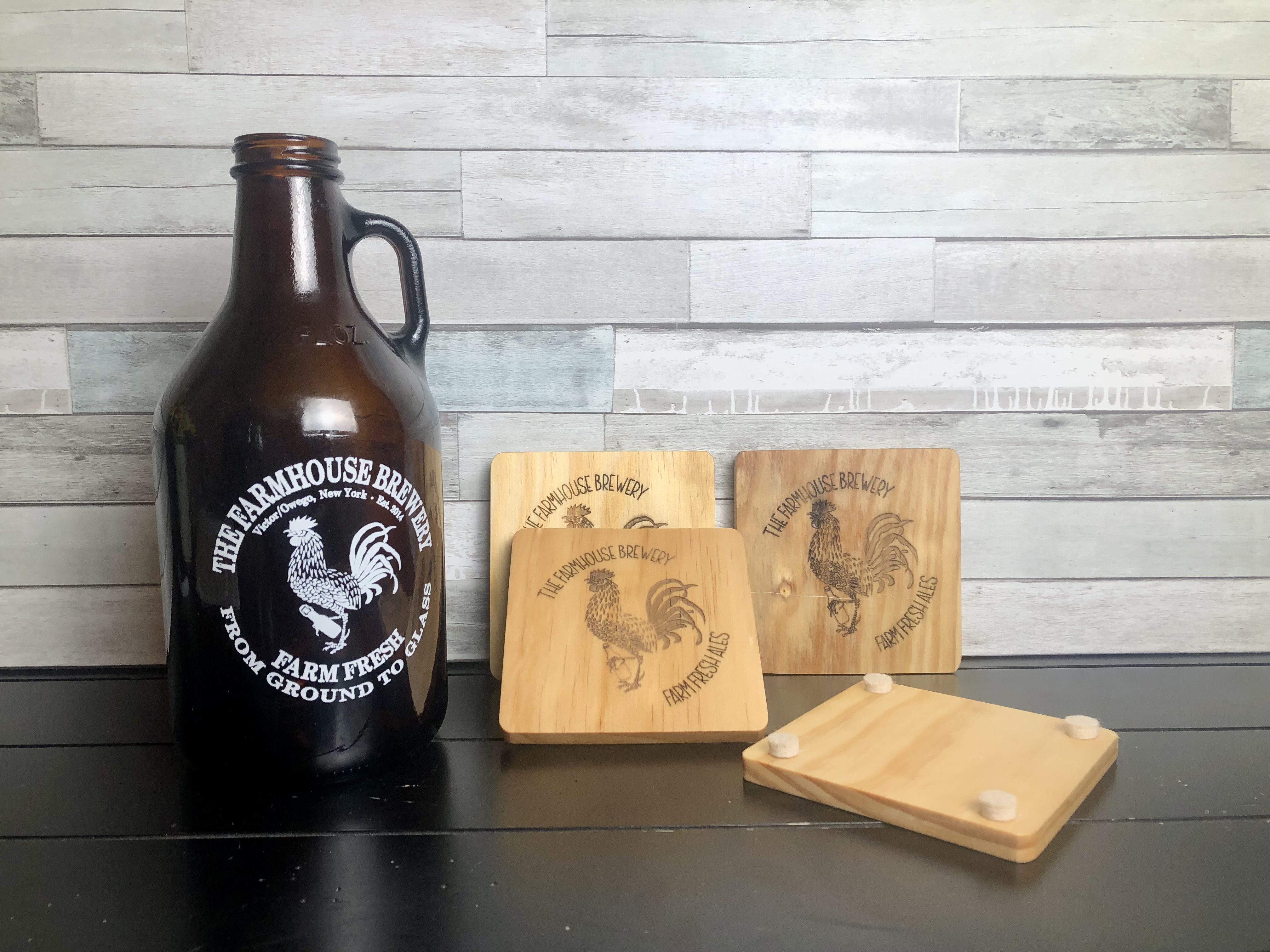 THE FARMHOUSE BREWERY LOGO COASTERS - Laser Etched Wood Coasters - Set of 4 - NOSTALGIA SWAG SERIES