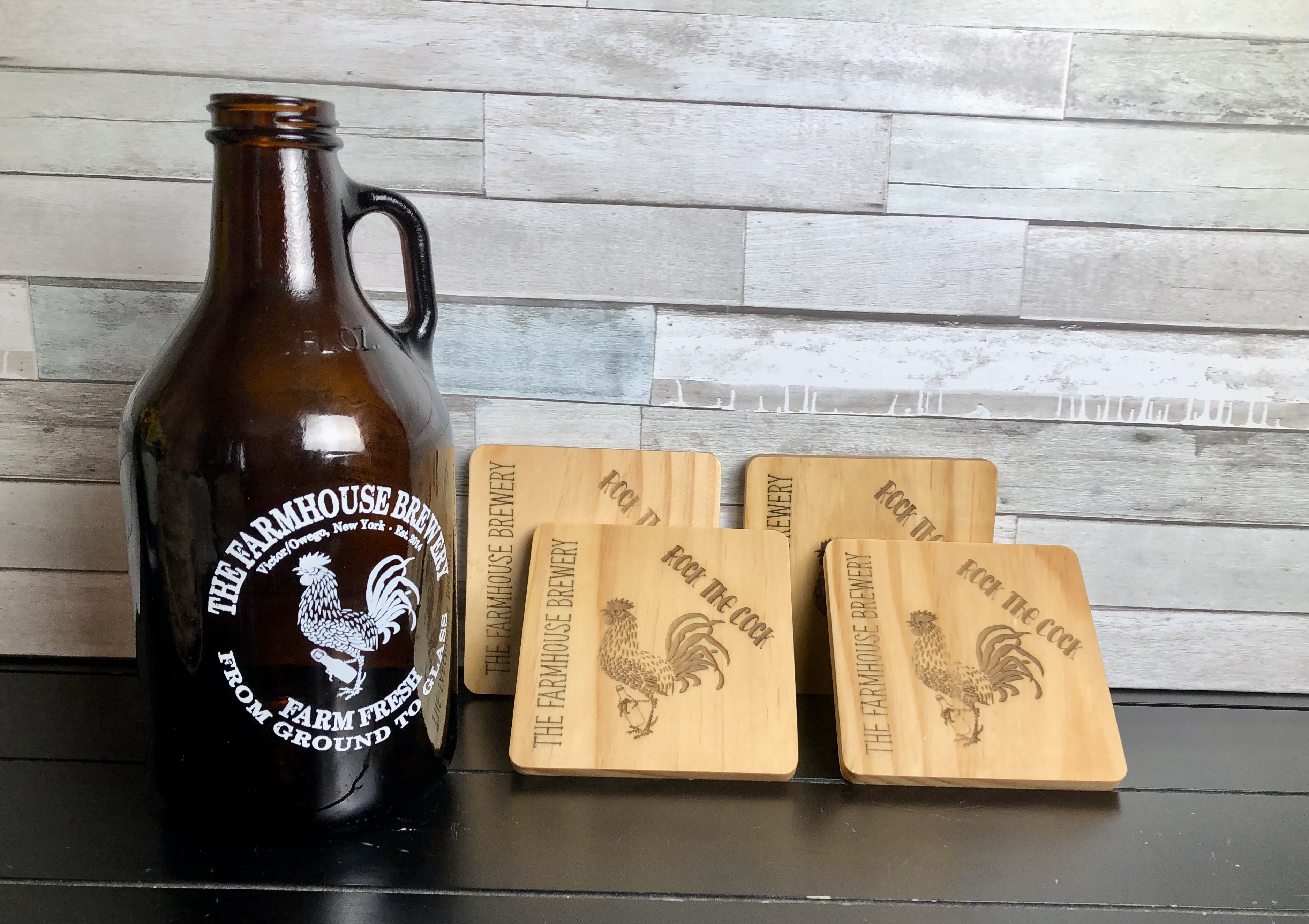 THE FARMHOUSE BREWERY LOGO COASTERS - Laser Etched Wood Coasters - Set of 4 - NOSTALGIA SWAG SERIES