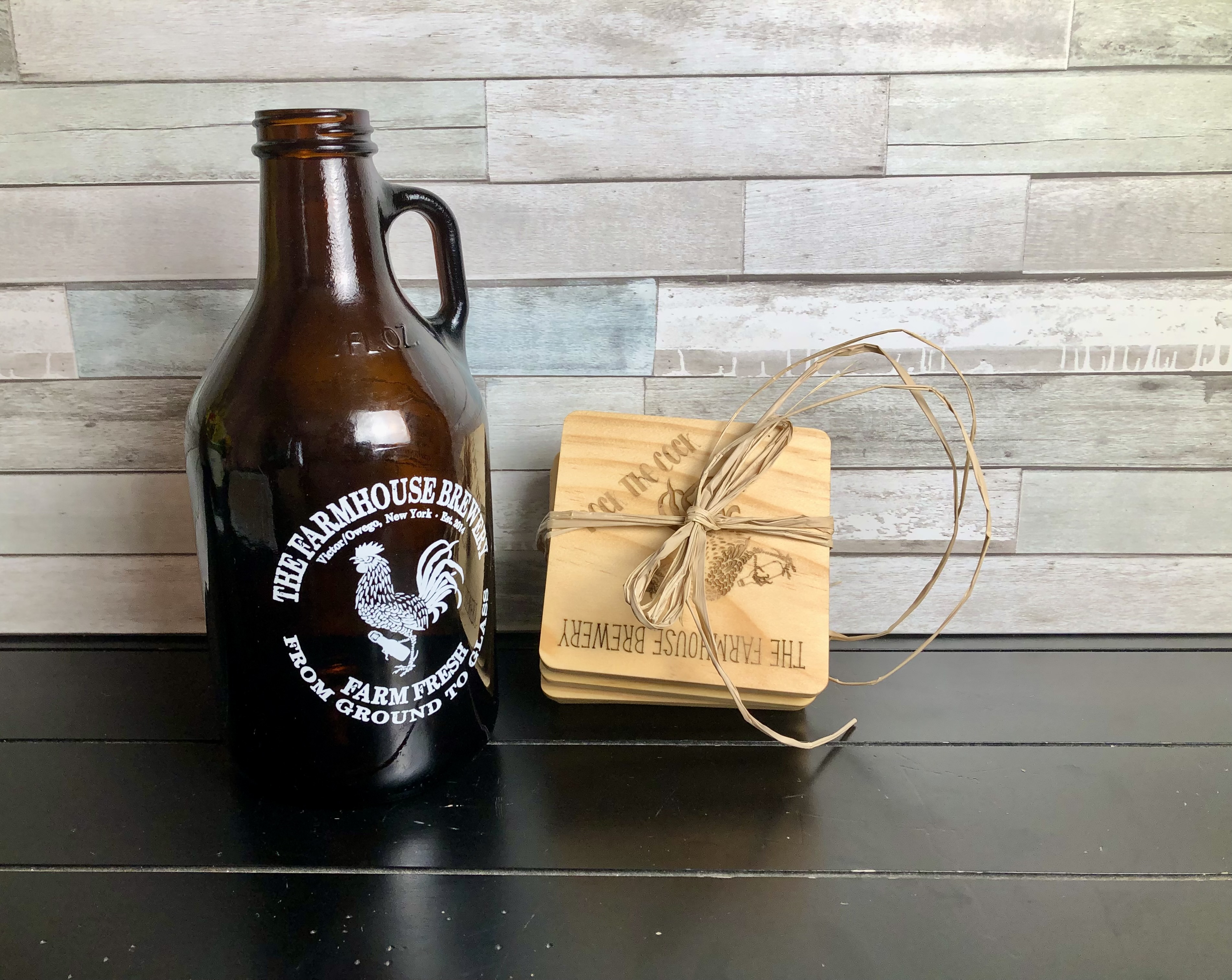 THE FARMHOUSE BREWERY LOGO COASTERS - Laser Etched Wood Coasters - Set of 4 - NOSTALGIA SWAG SERIES