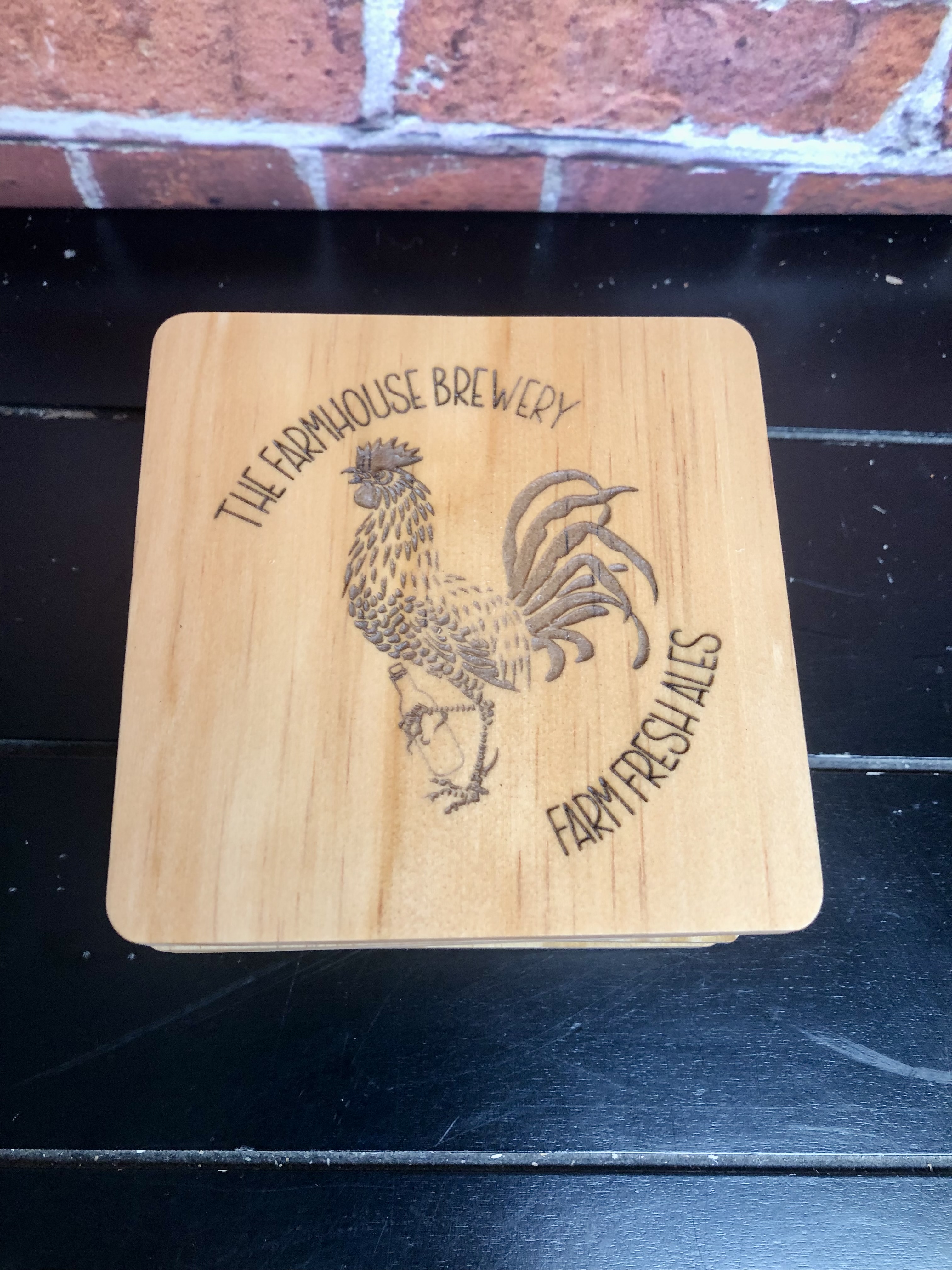 THE FARMHOUSE BREWERY LOGO COASTERS - Laser Etched Wood Coasters - Set of 4 - NOSTALGIA SWAG SERIES