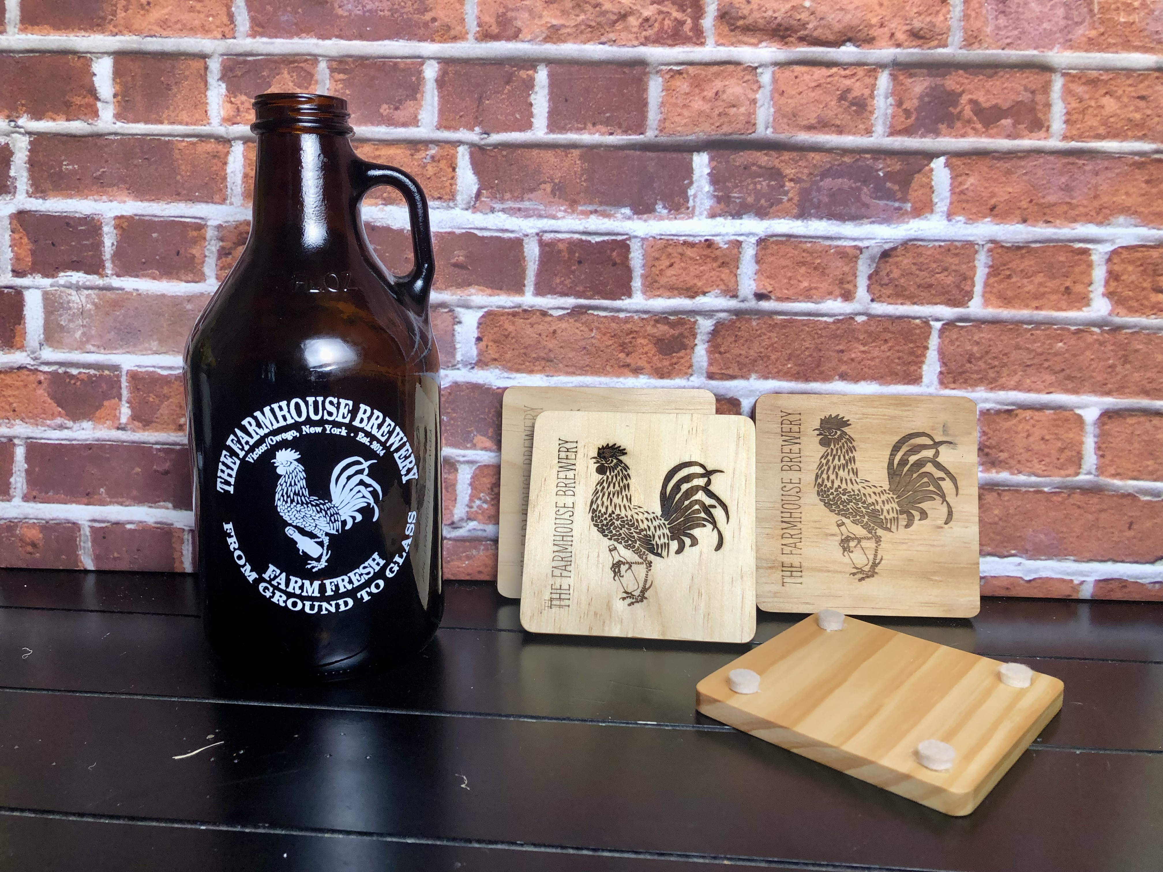 THE FARMHOUSE BREWERY LOGO COASTERS - Laser Etched Wood Coasters - Set of 4 - NOSTALGIA SWAG SERIES "Classic Elvis" Logo