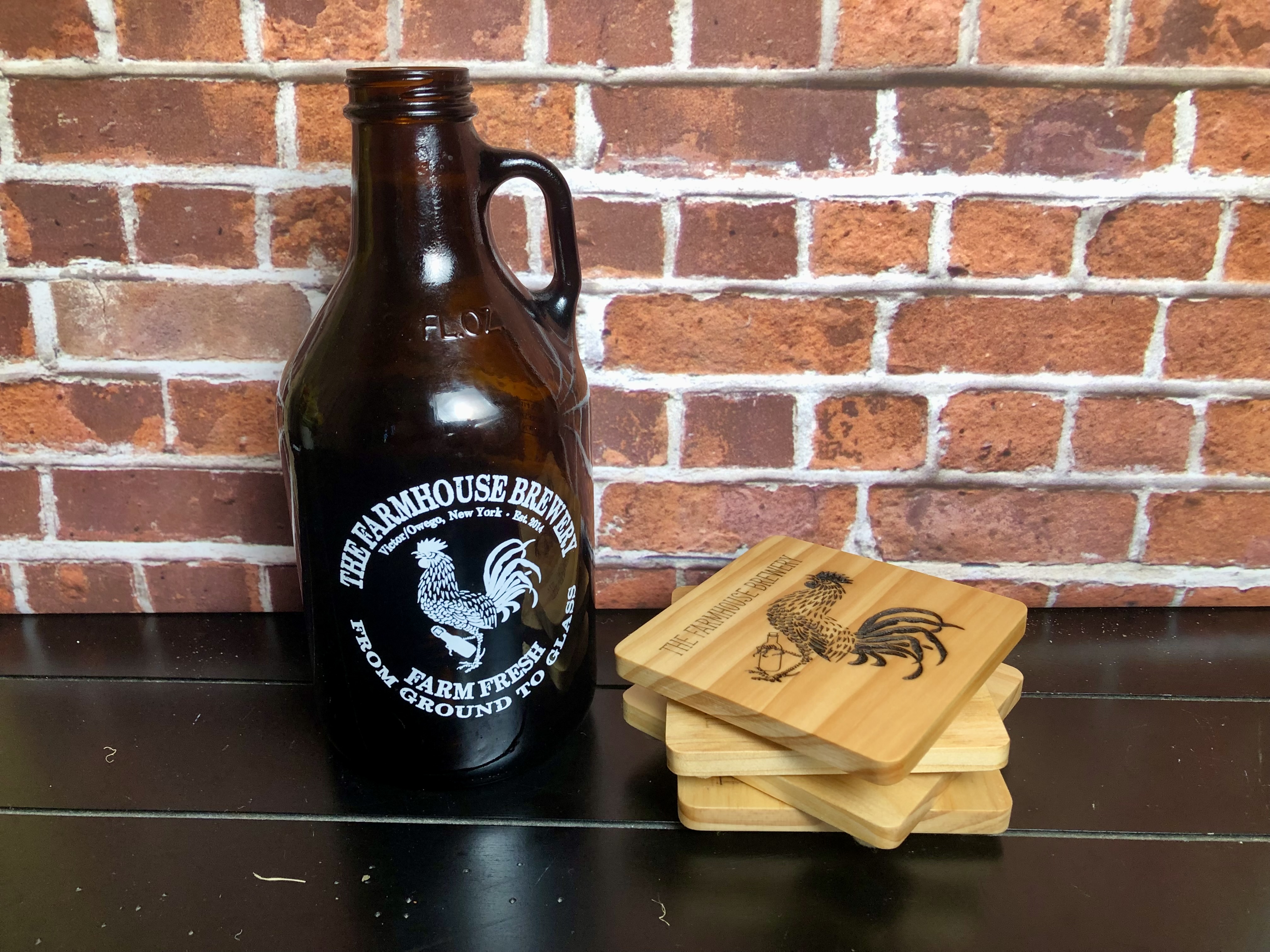 THE FARMHOUSE BREWERY LOGO COASTERS - Laser Etched Wood Coasters - Set of 4 - NOSTALGIA SWAG SERIES "Classic Elvis" Logo